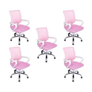 Imagem de Kit 5 Cadeiras De Escritório Begonia Ergonômico Rosa - Oficial Webshop