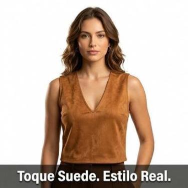 Imagem de Regata Cropped Suede Box Feminina | Look Premium 110051-Feminino