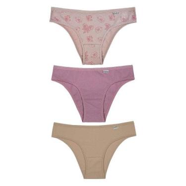 Imagem de Kit 3 Calcinhas Biquíni DelRio 51364 Algodão, Romance, Make, Mousse, G