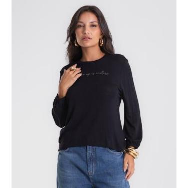 Imagem de Blusa Manga 3/4 Bufante Visco Endless Feminina Preto, M, Preto