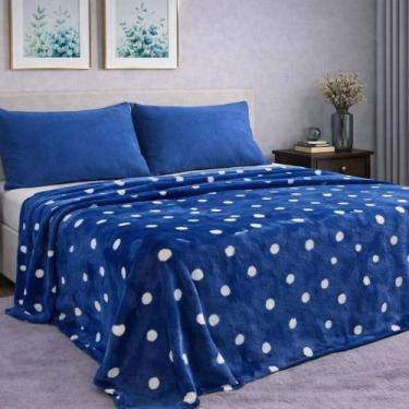Imagem de Manta Flanel Poa Casal 1,80 x 2,20 toque macio e aveludado Azul - Cort