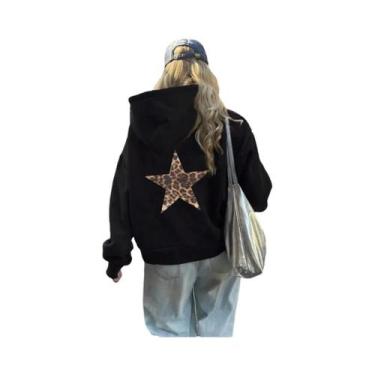 Imagem de Moletons Femininos Soltos De Lã Com Estampa De Pentagrama De Leopardo,