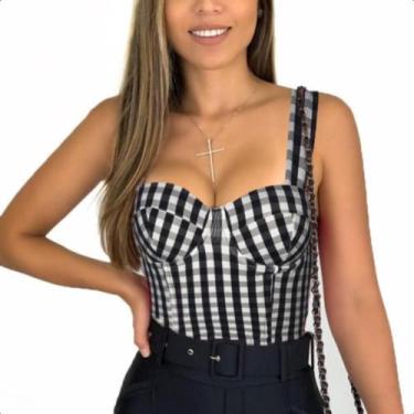Imagem de Top Cropped Xadrez Inverno Com Bojo Lançamento Blusa Feminina Elegante