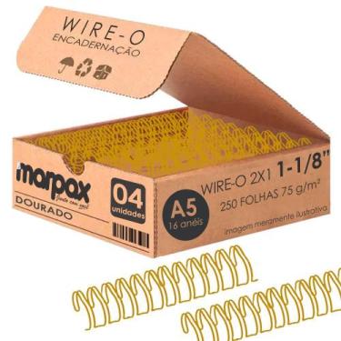 Imagem de Wire-o para Encadernação 2X1 A5 Dourado 1 1/8 250fls 04un - Marpax