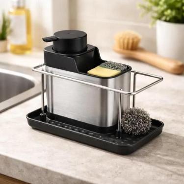 Imagem de Organizador De Pia Dispenser Para Detergente Com Porta Bucha Em Aço In