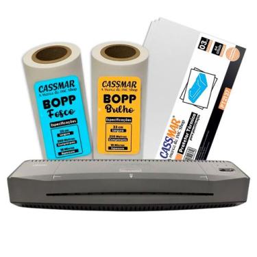 Imagem de Kit Laminadora Aurora A3 + 02 BOPP A4 Brilho E Fosco 110V - Cassmar