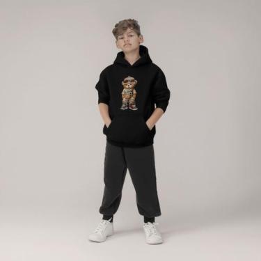 Imagem de Conjunto Moletom Infantil Ursinho Capuz Calça Roupa Inverno Confortáve