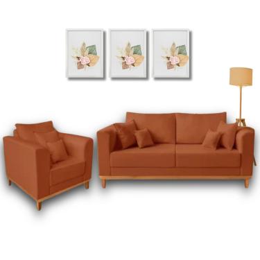 Imagem de  Conjunto de Sofá Beny, 2 Peças, 1 Sofá 1,80m e 1 Poltrona, Tecido Linho.