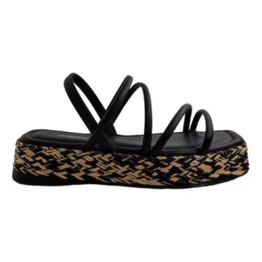 Imagem de Sandália Dakota Plataforma Feminina Strass Tressê Preto, Preto, 37