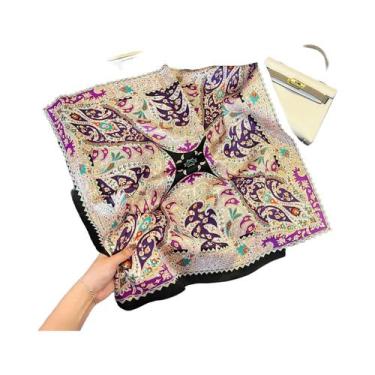Imagem de Lenço Quadrado De Seda Vintage Luxuoso Multicolorido Com Estampa Paisl