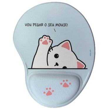 Imagem de Mouse Pad Ergonômico Divertido Gatinho Vou Pegar o Seu Mouse cor:Azul 