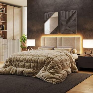 Imagem de Cabeceira Estofada Cama Casal Queen Size Led Splend 160 Cm Linho Bege 