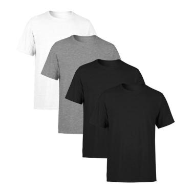 Imagem de Kit 4 Camisetas Masculina Lisa Premium 100% Algodão-Masculino