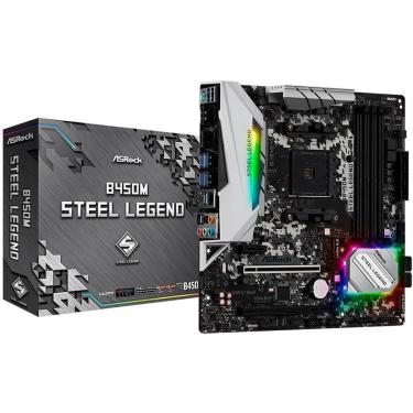 Imagem de Placa-Mãe ASRock B450M Steel Legend, AMD AM4, mATX, DDR4, Preto - B450M Steel Legend-Un...