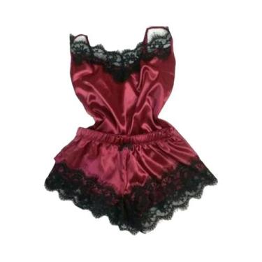 Imagem de Conjunto De Pijama De Seda Com Renda Para Mulheres, Lingerie Sexy, Top