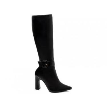 Imagem de Bota Cano Longo Bico Fino Salto Alto Grosso Feminina 9 cm Genero:Feminino;Cor:;Tamanho:...