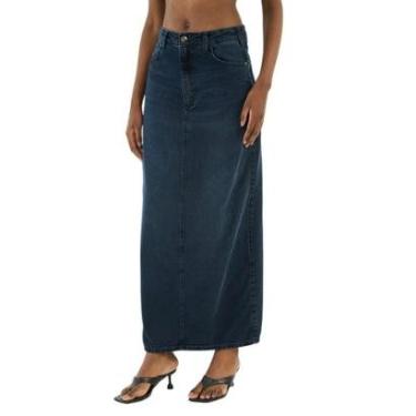 Imagem de Saia Colcci Jeans Longa Com Fenda Nas Costas Índigo Feminina-Feminino