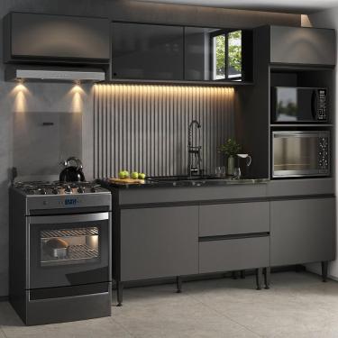 Imagem de Cozinha Completa Modular Milano MP2395 7 Portas 1 Gaveta MDF MDP 251,5cm Cinza Grafite Multimóveis