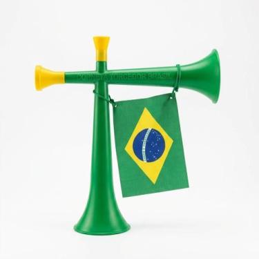 Imagem de Corneta Bico Bola Plástico com Bandeira Tecido Brasil Verde e Amarelo 