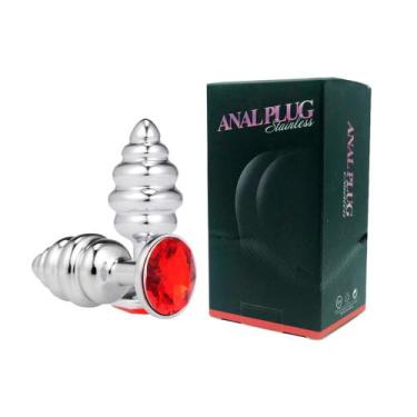 Imagem de Plug Anal Em Aço Inoxidável Escalonado Cromado com Joia na Base - 8 X 