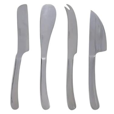 Imagem de Kit queijo aço inox com 4 peças essential prata florarte - FLOR ARTE