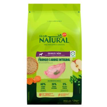 Imagem de Ração Guabi Natural para Cães Adultos de Porte Médio Sabor Frango e Arroz Integral - 12KG