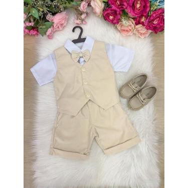 Imagem de Conjunto Social Terno Colete Infantil Menino Pajem Palha Bege - Elegan