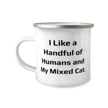 Imagem de Presentes de gato mistos perfeitos, I Like a Handful of Humans and My Mixed Cat, Caneca de acampamento de Natal motivacional de 355 ml Presentes para amantes de gatos