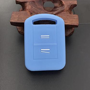 Imagem de WSWJDW Porta-chaves de silicone com 2 botões Capa para porta-chaves do carro Porta-chaves Porta-chaves com anel, apto para Vauxhall Opel Vauxhall Corsa C Agila Meriva Combo, azul claro