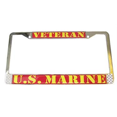 Imagem de Placa de licença automotiva Veterana marinha dos EUA moldura cromada USMC feita nos EUA
