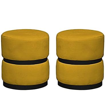 Imagem de 02 Puff Decorativo Luxo Para Sala Kiev Preto Assento Veludo Amarelo - Folk Móveis