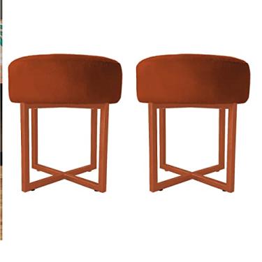 Imagem de 02 Puff Decorativo Madrid Luxo Dourado Assento Suede Telha - Folk Móveis