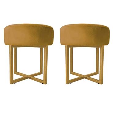 Imagem de 02 Puff Decorativo Madrid Luxo Dourado Assento Suede Mostarda - Folk Móveis
