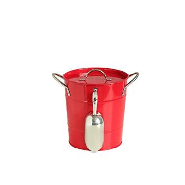 Imagem de Balde de gelo de parede dupla com tampa e espada, balde de gelo galvanizado para piquenique ao ar livre de 3 litros, vermelho
