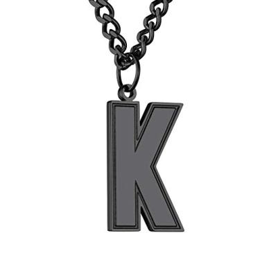 Imagem de Colar com letra inicial GoldChic masculino, aço inoxidável/banhado a ouro 18 K/preto banhado a ródio SablonUp Jersey Athletes Alfabeto colar com corrente cubana ajustável de 4 mm 55,88