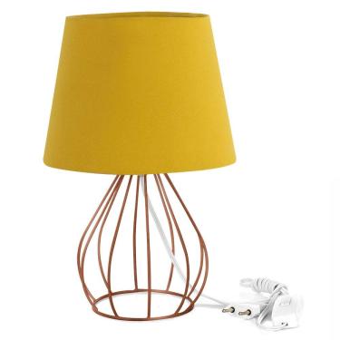 Imagem de Abajur Cebola Dome Amarelo Mostarda Com Aramado Cobre