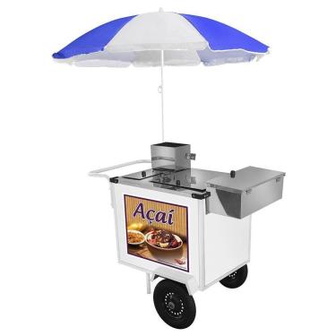 Imagem de Carrinho de Açai Cefaz Luxo Branco com Rodas Pneumáticas e Guarda Sol BL16P/GS