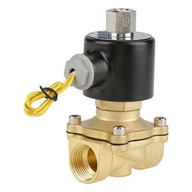 Imagem de Válvula solenoide de latão, Válvula solenoide elétrica CC 12V G3/4" N/O Interruptor de controle de fluxo magnético elétrico normalmente aberto Válvula solenoide de latão para óleo de ar