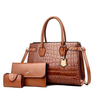 Imagem de Bolsas e Bolsas de Couro PU Crossbody para Mulheres Moda Crocodilo Padrão Top Handle Satchel Purse Set 3 pçs, Marrom