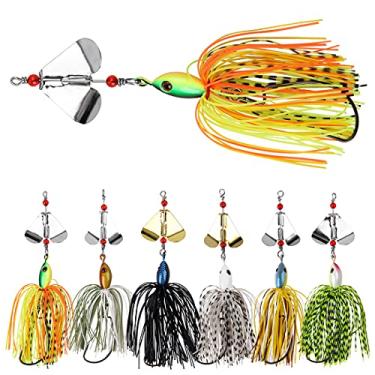 Imagem de Spinnerbait Conjunto de iscas de pesca, 6 peças Buzzbait de pesca de robalo multicolorida truta salmão iscas giratórias de metal para natação Jigs de água doce pesca em água salgada