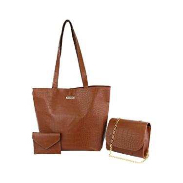 Imagem de Kit Bolsa Feminina Sacola Transversal Porta Cartão Retta (CARAMELO)