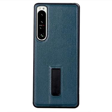 Imagem de XD Designs Capa fina para Sony Xperia 1 IV, capa de couro e TPU com suporte de metal e forro de microfibra capa protetora à prova de choque, azul