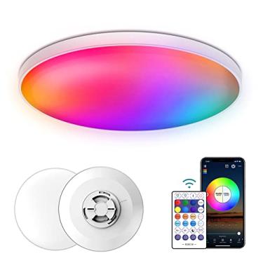 Imagem de Wemay Lâmpada de teto com dimerização RGB inteligente 30W 110V Wi-fi + BT 2.4G com controle remoto Microfone embutido e reprodutor de música Luz de domo com controle de voz