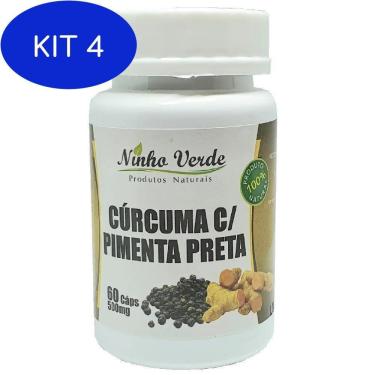 Imagem de Kit 4 Cúrcuma Com Pimenta Preta 60 Cápsulas Ninho Verde