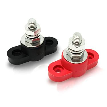 Imagem de Bloco de junção do cabo da bateria com haste de aço inoxidável - Par vermelho e preto para energia e solo - Feito nos EUA (1/4")
