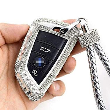 Imagem de PGTOPONE Chaveiro de luxo com strass e diamante de cristal brilhante para BMW 3/4 botões de entrada sem chave, controle remoto, chave inteligente, chave protetora, bolsa, bolsa, bolsa, 2, 5, 7, série X1 X5 X6