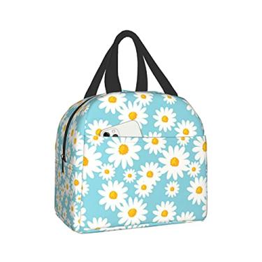 Imagem de Bolsa de viagem com estampa de margaridas em azul para piquenique, bolsa de compras durável, reutilizável, bolsa de compras para homens, mulheres, meninos e meninas