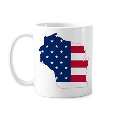 Imagem de Wisconsin America Mapa Estrelas Listras Forma Bandeira Caneca Cerâmica Café Porcelana Utensílios de Mesa