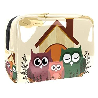 Imagem de Bolsa de maquiagem Happy Owl Family bolsa de cosméticos organizador de artigos de higiene pessoal de viagem em pvc para mulheres meninas tamanho médio 18,5 x 7,6 x 13 cm