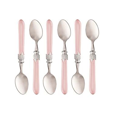 Imagem de CJ 6 COLHERES P/SOBREMESA DE AÇO INOX C/CABO DE PLÁSTICO DESTINY ROSA 17,5cm